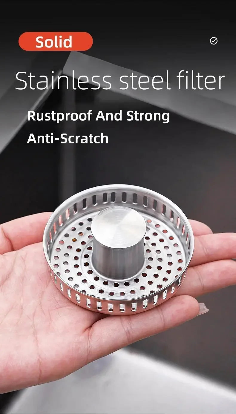 3-in-1 Stainless Steel Sink Strainer | Anti-Clog Pop-Up Drain Filter