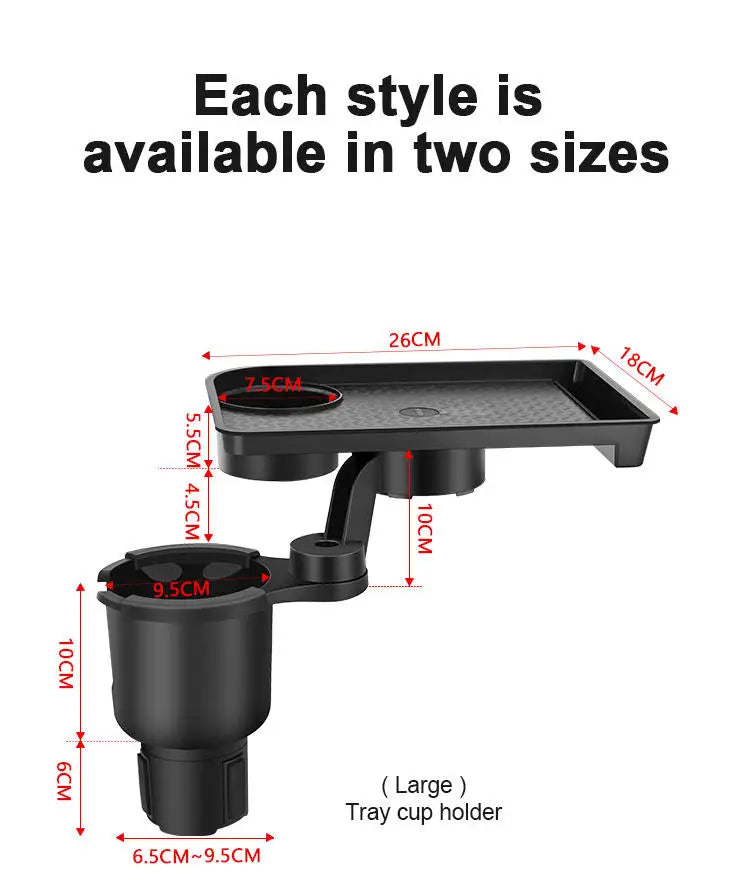 Car Cup Holder Expander with Food Tray β 360Β° Rotating Adjustable Drink Holder for Cars & SUVs