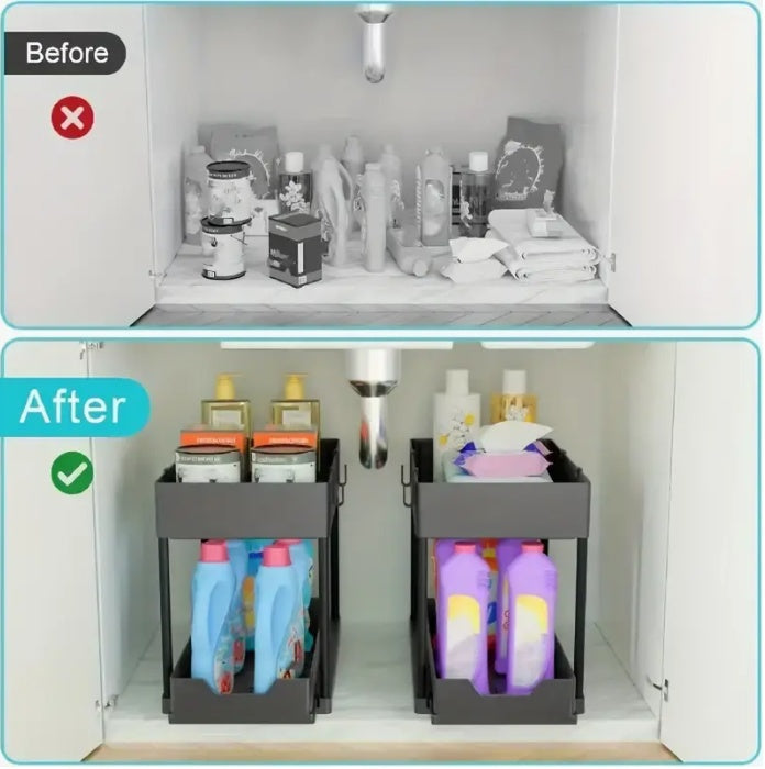 2-Tier Under Sink Storage Organizer Shelf – Space Saving Kitchen & Bathroom Rack