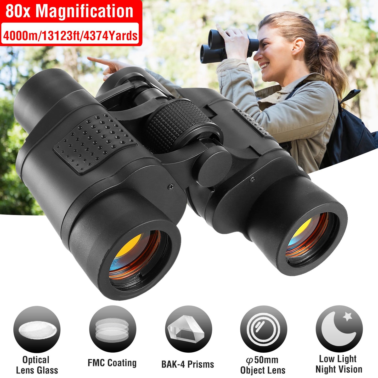HD Night Vision Binoculars – Low Light FMC Lens for Bird Watching, Hunting & Outdoor Adventures