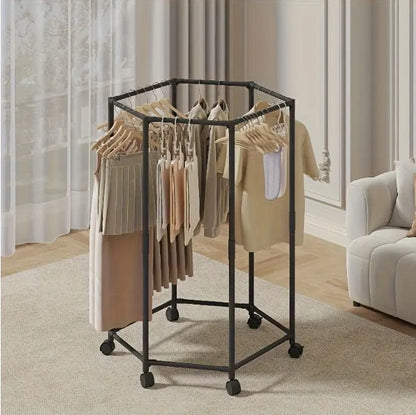 Space-Saving Hexagonal Clothes Drying Rack – Sturdy Metal Floor Standing Organizer