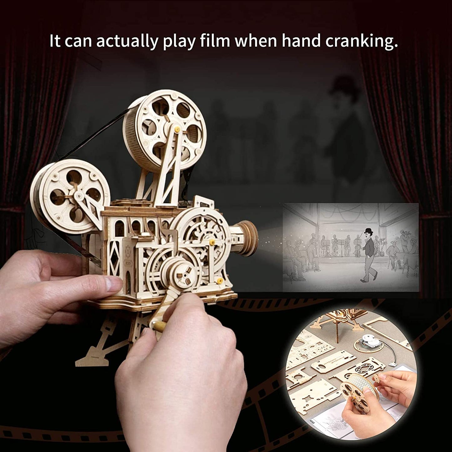 ROKR 3D Wooden Vitascope Mechanical Movie Projector Puzzle Kit