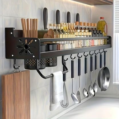 Wall Mounted Kitchen Organizer Rack with Knife Holder & Spice Shelf