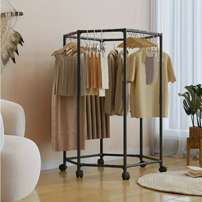 Space-Saving Hexagonal Clothes Drying Rack – Sturdy Metal Floor Standing Organizer