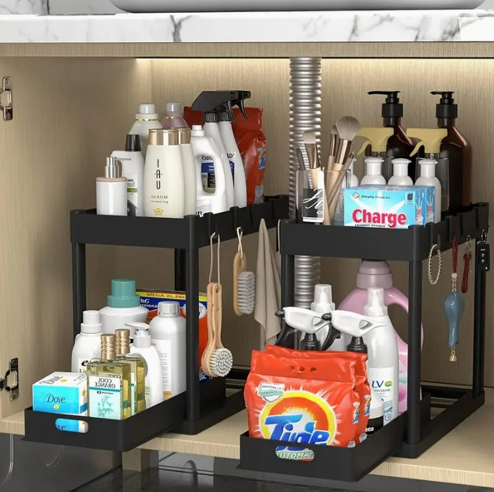 2-Tier Under Sink Storage Organizer Shelf – Space Saving Kitchen & Bathroom Rack