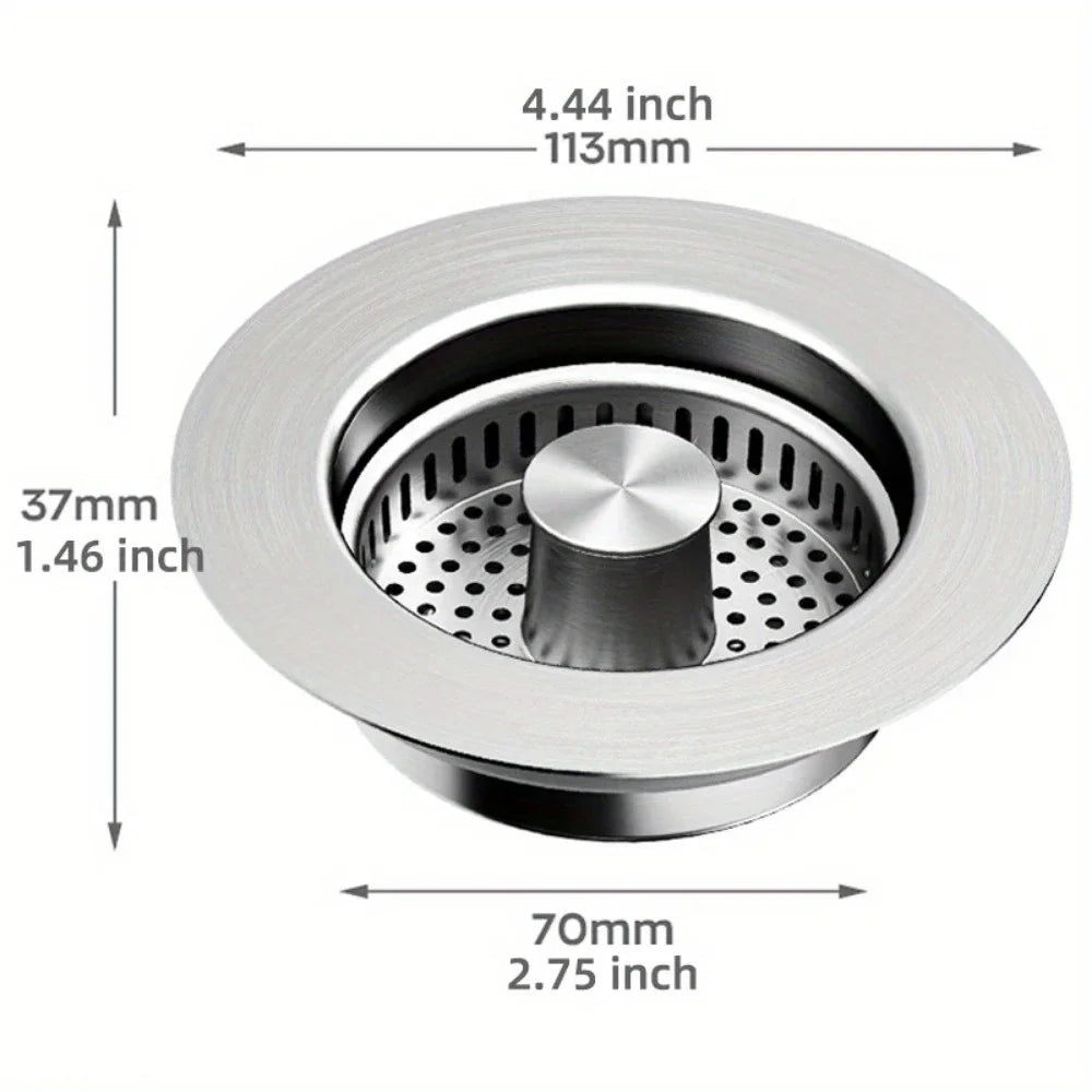 3-in-1 Stainless Steel Sink Strainer | Anti-Clog Pop-Up Drain Filter