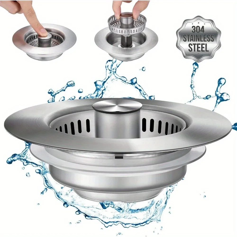 3-in-1 Stainless Steel Sink Strainer | Anti-Clog Pop-Up Drain Filter