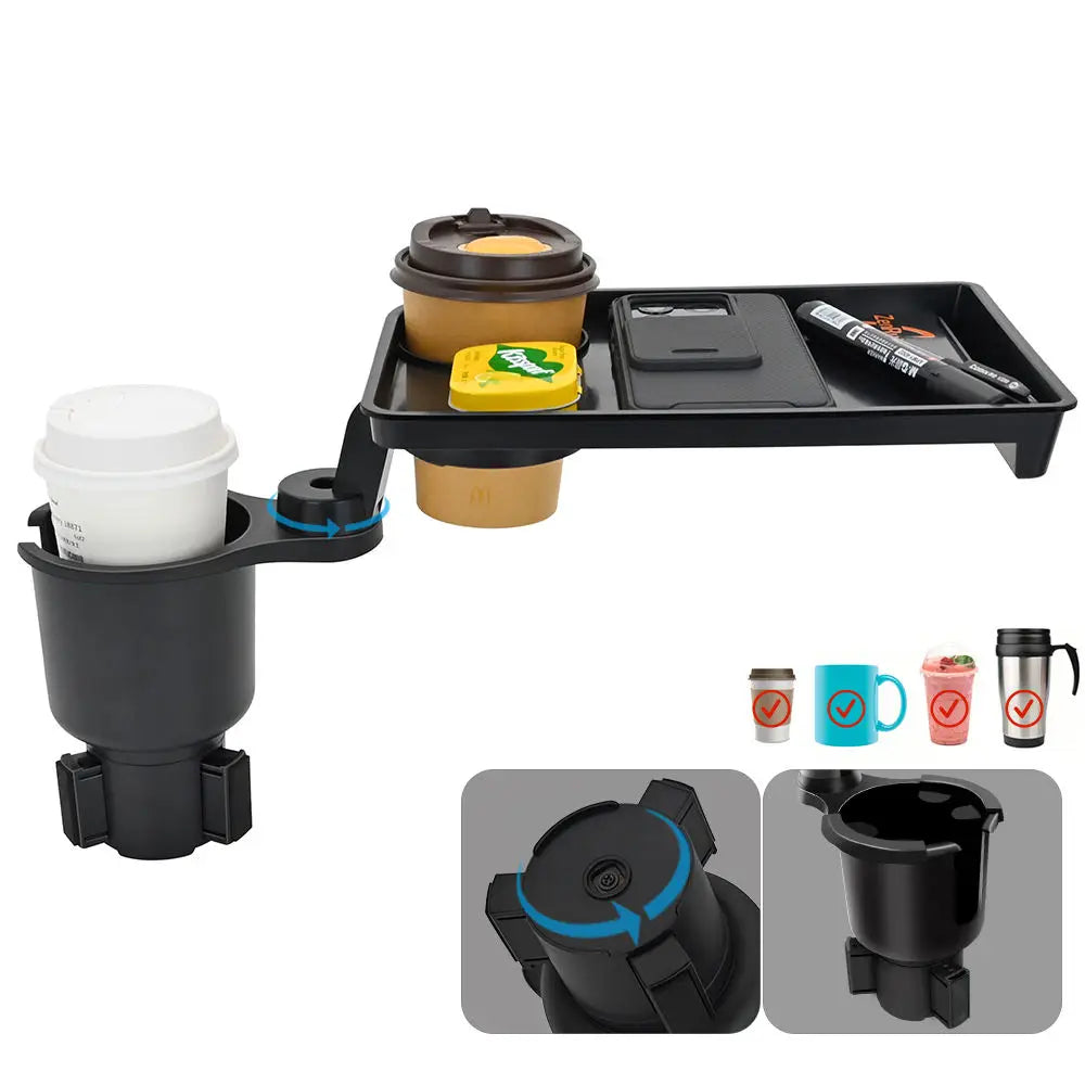 Car Cup Holder Expander with Food Tray – 360° Rotating Adjustable Drink Holder for Cars & SUVs