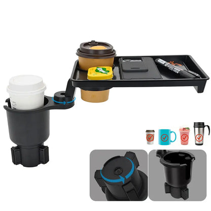 Car Cup Holder Expander with Food Tray – 360° Rotating Adjustable Drink Holder for Cars & SUVs
