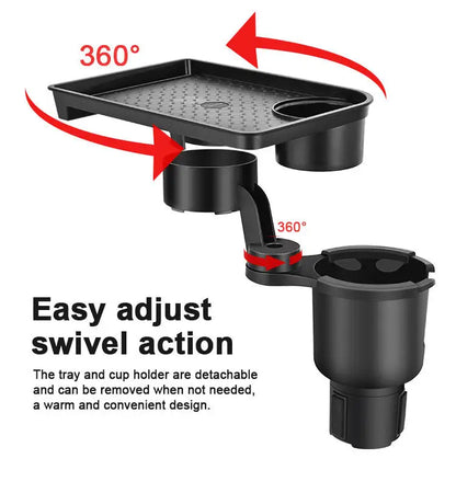 Car Cup Holder Expander with Food Tray – 360° Rotating Adjustable Drink Holder for Cars & SUVs
