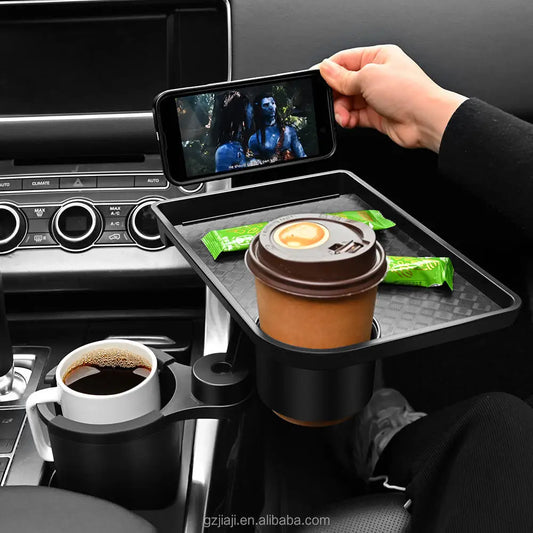Car Cup Holder Expander with Food Tray – 360° Rotating Adjustable Drink Holder for Cars & SUVs