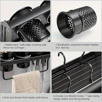 Wall Mounted Kitchen Organizer Rack with Knife Holder & Spice Shelf