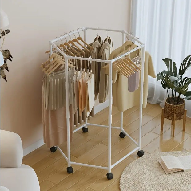Space-Saving Hexagonal Clothes Drying Rack – Sturdy Metal Floor Standing Organizer