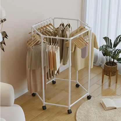 Space-Saving Hexagonal Clothes Drying Rack – Sturdy Metal Floor Standing Organizer
