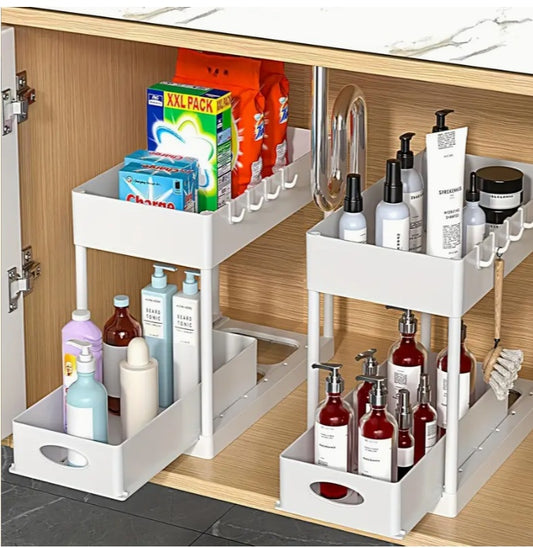 2-Tier Under Sink Storage Organizer Shelf – Space Saving Kitchen & Bathroom Rack