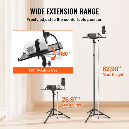 Adjustable Projector & Laptop Tripod Stand (27–63 Inch) with Tray & Phone Holder – Portable & Foldable | Luxora
