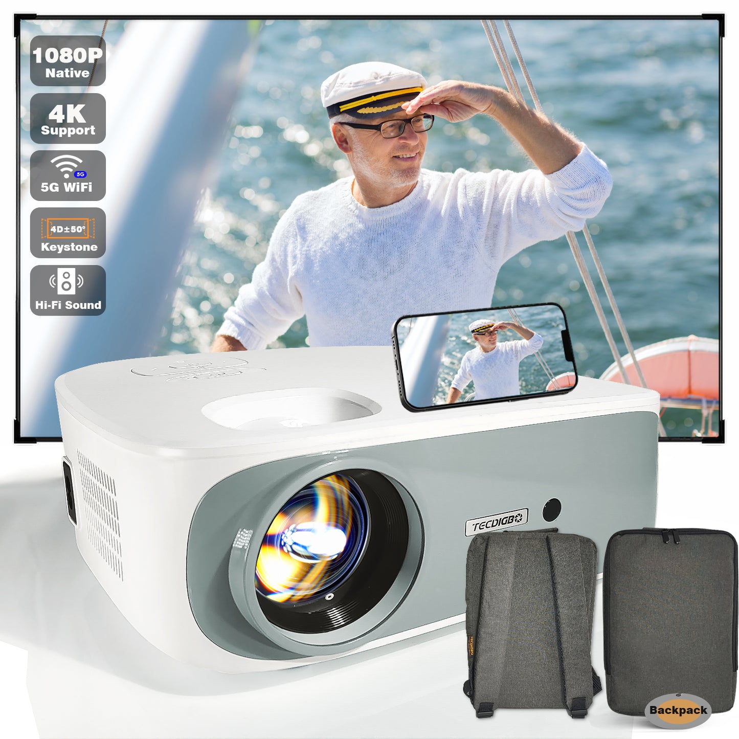 4K Bluetooth Projector with 5G WiFi | Native 1080P Full HD Outdoor Movie Projector for Home Theater