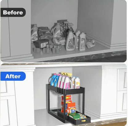 2-Tier Under Sink Storage Organizer Shelf – Space Saving Kitchen & Bathroom Rack