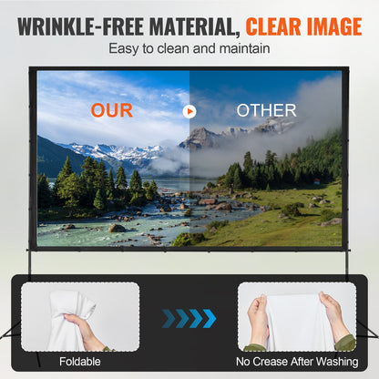 120 Inch Projector Screen with Stand – 16:9 4K 1080P HD Wrinkle-Free Outdoor & Indoor Movie Screen with Tripods & Carry Bag for Home Theater, Backyard Movie Night