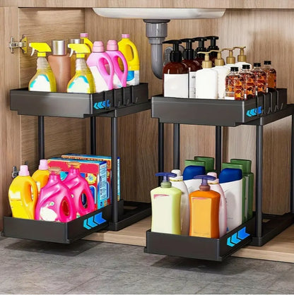 2-Tier Under Sink Storage Organizer Shelf – Space Saving Kitchen & Bathroom Rack