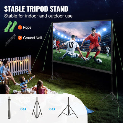 120 Inch Projector Screen with Stand – 16:9 4K 1080P HD Wrinkle-Free Outdoor & Indoor Movie Screen with Tripods & Carry Bag for Home Theater, Backyard Movie Night