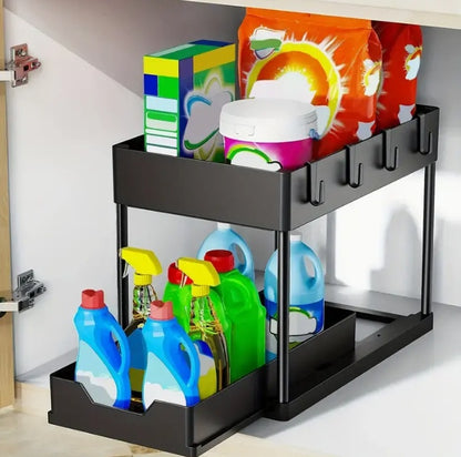 2-Tier Under Sink Storage Organizer Shelf – Space Saving Kitchen & Bathroom Rack